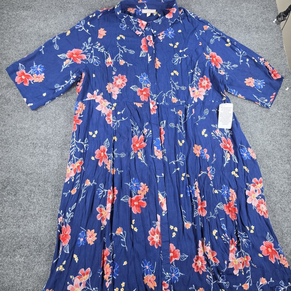 Woman Within Women's 30W Blue Floral Maxi Shirt Dress 100% Rayon Button Front